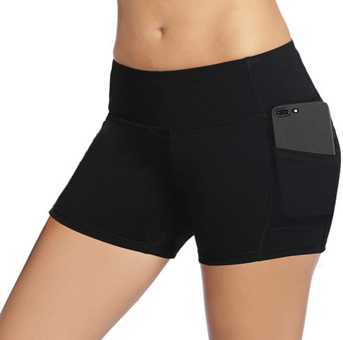 Women's Running Elastic High Waisted Shorts With Pocket, Sporty Workout  Quick Dry Athletic Short Pants, Women's Activewear